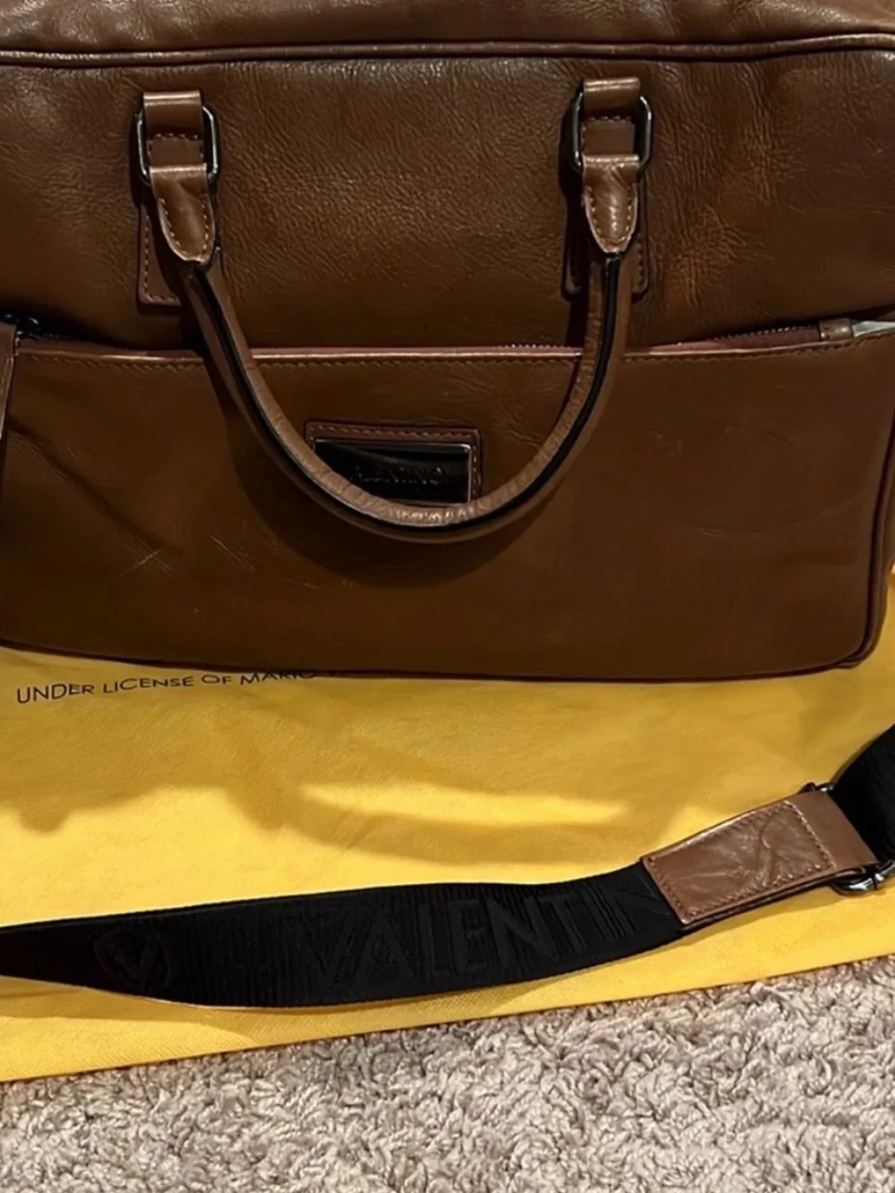 Valentino Brown Leather Duffel with Black Strap